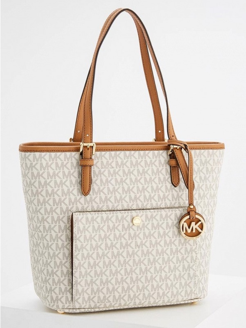 MICHAEL KORS Jet Set Snap Pocket Large Tote in Vanilla, Gold Hardware